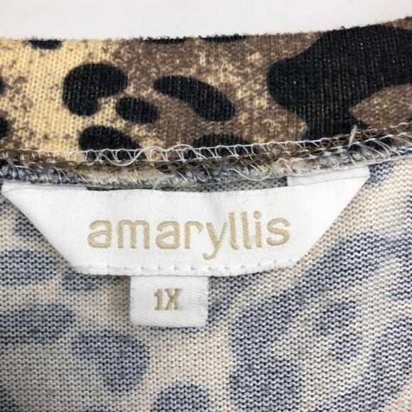 Amaryllis  Cheetah Print Short Cuffed Sleeve Round Neck Shirt size 1x - Picture 4 of 15